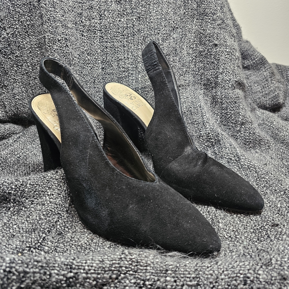 Elegant Black Suede Slingback Heels